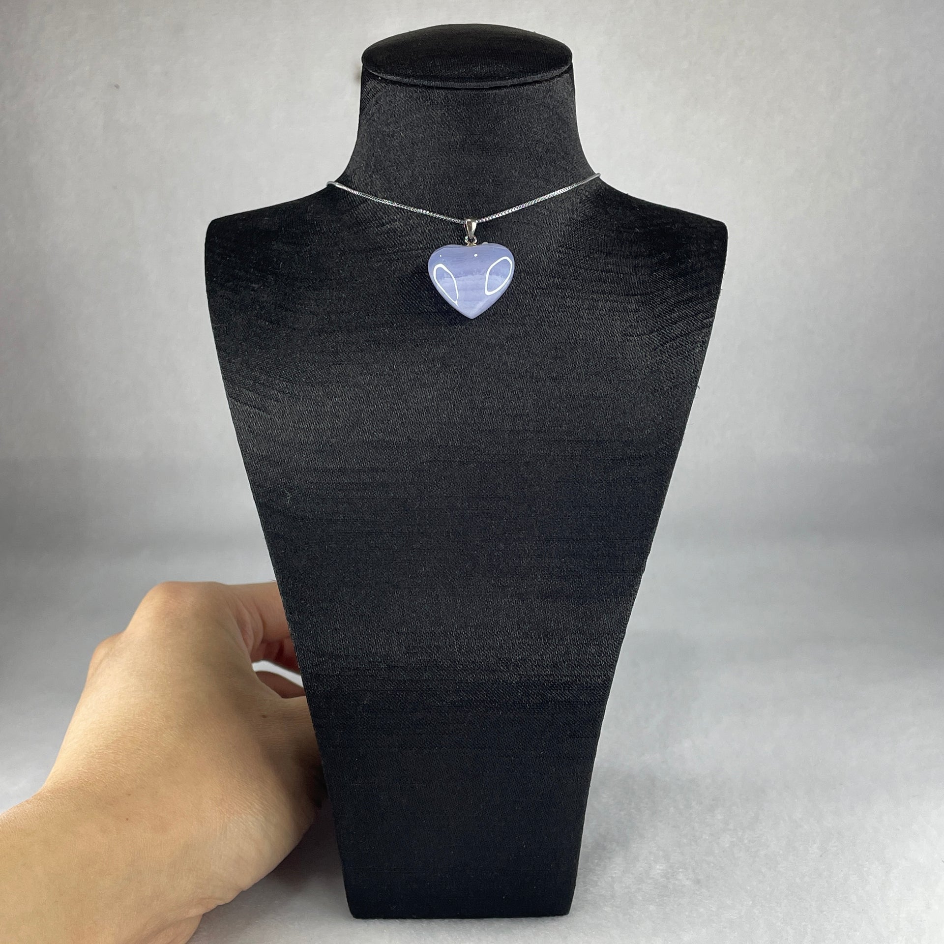 Natural Blue Lace Agate Necklace Heart Shape in S925 Sliver 5.49g 46cm 17.1 by 19.4 by 7.9mm - Huangs Jadeite and Jewelry Pte Ltd