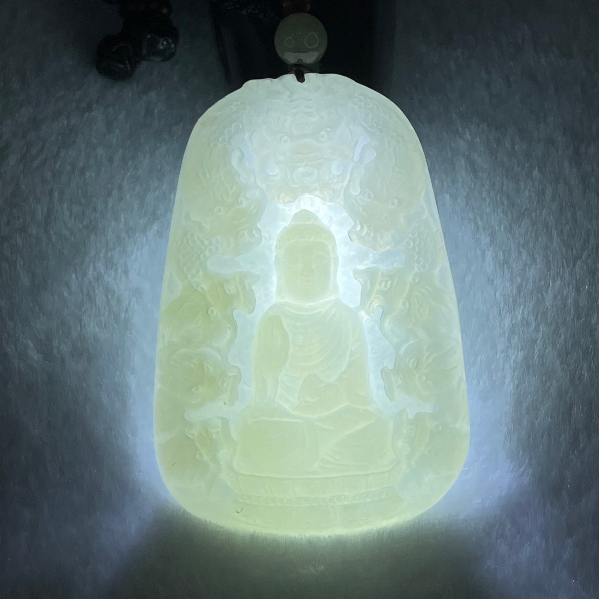 Type A Semi Icy Light Green Jadeite Buddha with 9 Dragons Pendant 27.39g 57.6 by 39.0 by 6.4mm - Huangs Jadeite and Jewelry Pte Ltd