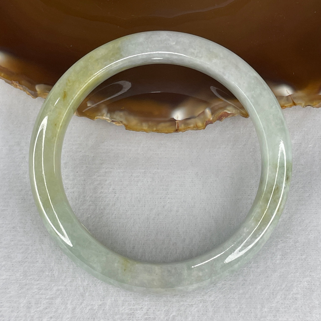 Certified Natural Type A Light Green with Yellowish Jadeite Bangle 54.279g Internal Diameter 57.8mm 11.2 by 9.5mm (Slight Internal Lines)