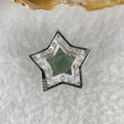 Type A Semi Icy Blueish Green Cabochon Jadeite in S925 Sliver Star with Crystal Charm 2.41g 7.8 by 6.9 by 3.5mm - Huangs Jadeite and Jewelry Pte Ltd