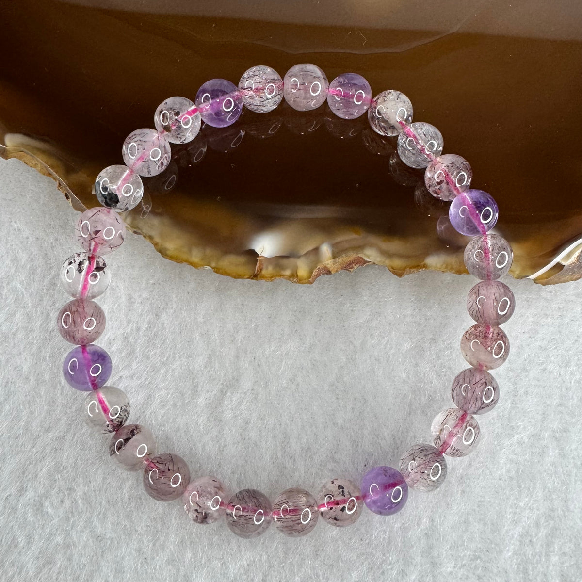 Certified Above Average Grade Natural Super 7 Crystal Beads Bracelet | 6.8mm Dainty Sacred 7-Mineral Synergy Power (12.17g | 16.5cm Wrist Sizing | 29 Beads)