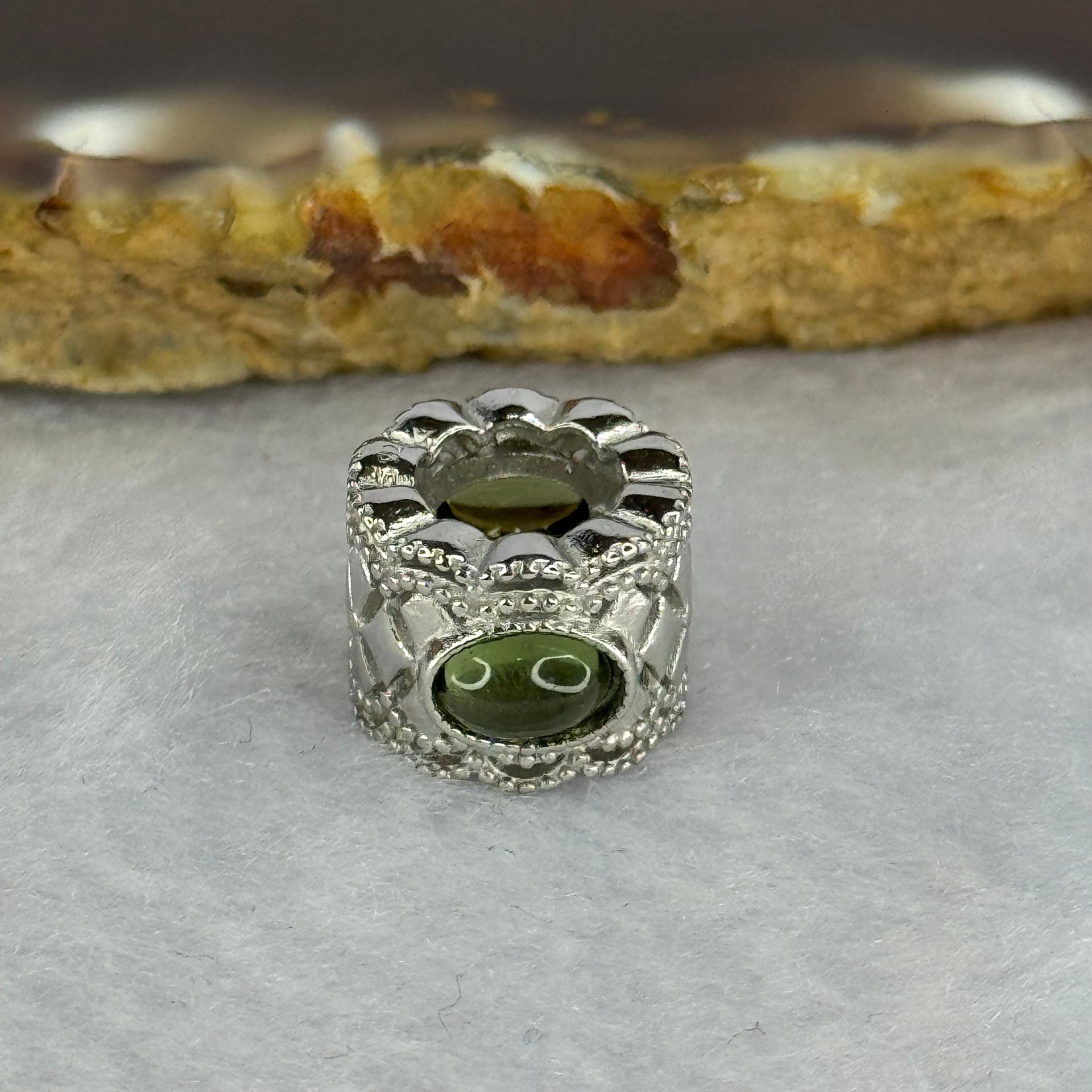 Natural Czech Republic Moldavite Meteorite Crystal in S925 Sliver Bracelet Charm 2.41g 15.1 by 11.9 by 9.3mm / 6.0 by 3.8 by 2.0mm - Huangs Jadeite and Jewelry Pte Ltd
