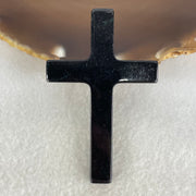 Type A Opaque Black Jadeite Cross Pendant 19.85g 64.8 by 41.5 by 6.9mm - Huangs Jadeite and Jewelry Pte Ltd