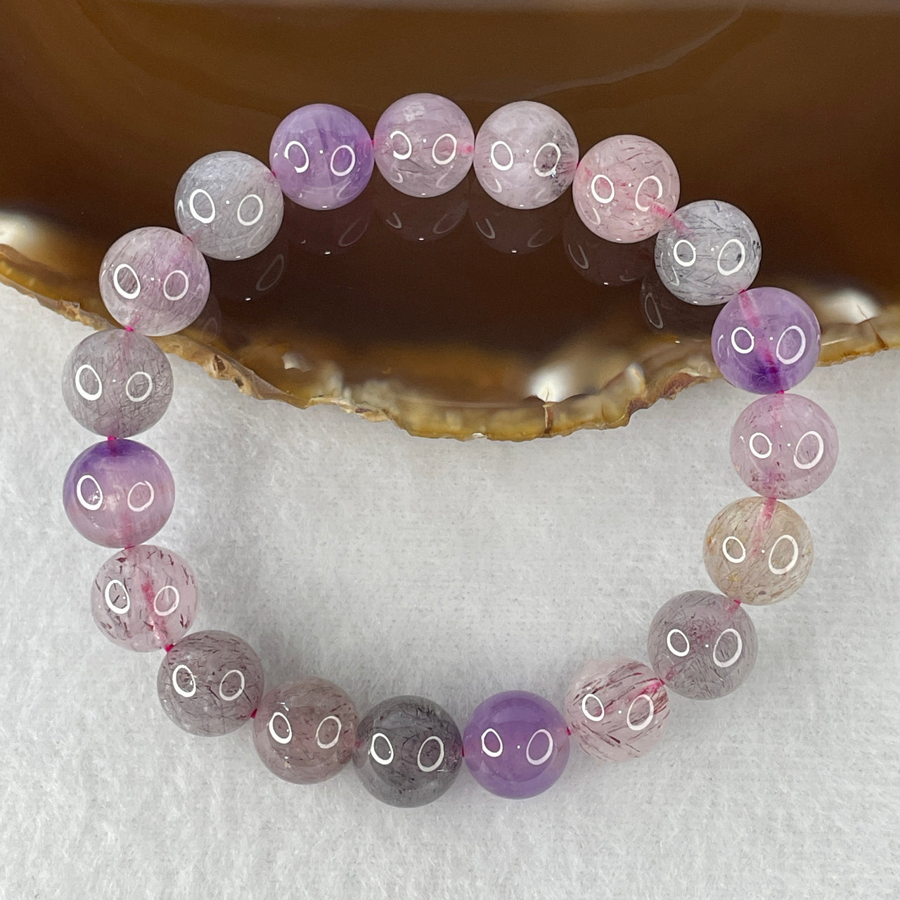 Certified Above-Average Grade Natural Super 7 Crystal Beads Bracelet | Heavyweight Statement Strand | Authentic Sacred Seven Multi-Mineral Inclusions Quartz Spiritual Catalyst & Auric Shield Bracelet (32.10g | 16.5cm Length | 10.8mm | 19 Beads)