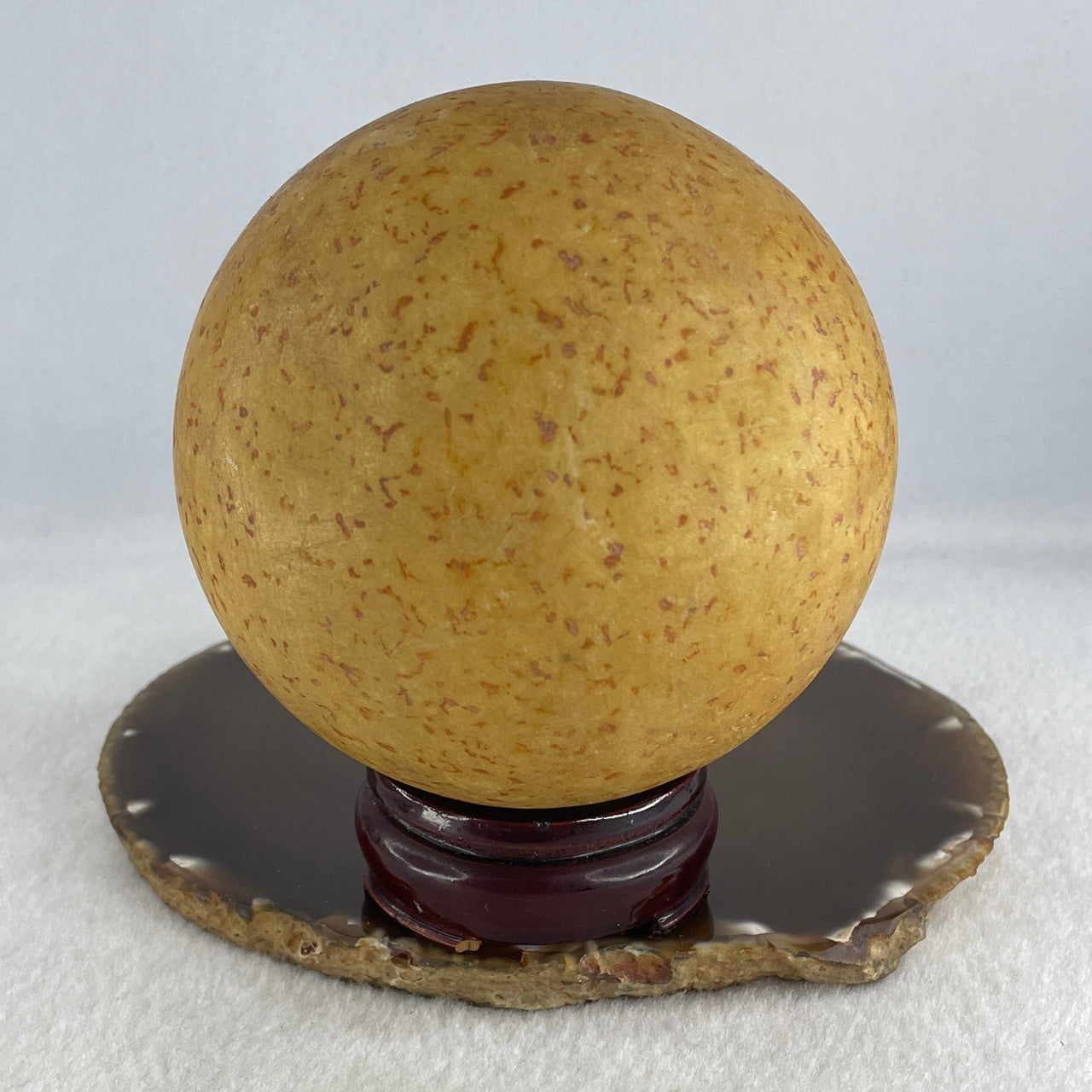 Natural Yellow Jasper Ball Display with Wooden Stand 146.48g 99.5 by 112.0mm - Huangs Jadeite and Jewelry Pte Ltd