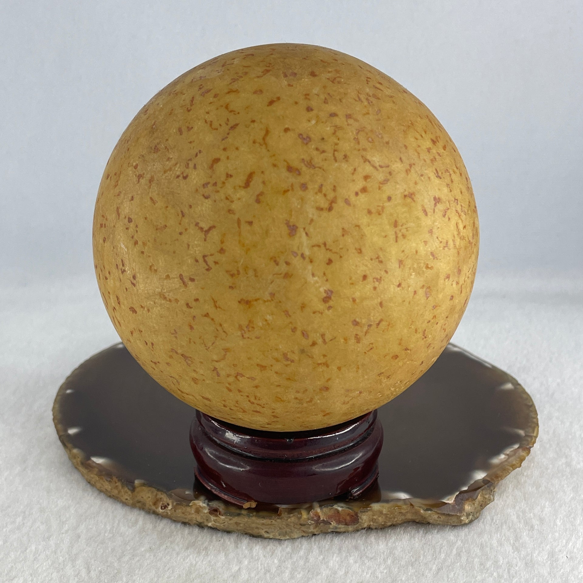 Natural Yellow Jasper Ball Display with Wooden Stand 146.48g 99.5 by 112.0mm - Huangs Jadeite and Jewelry Pte Ltd