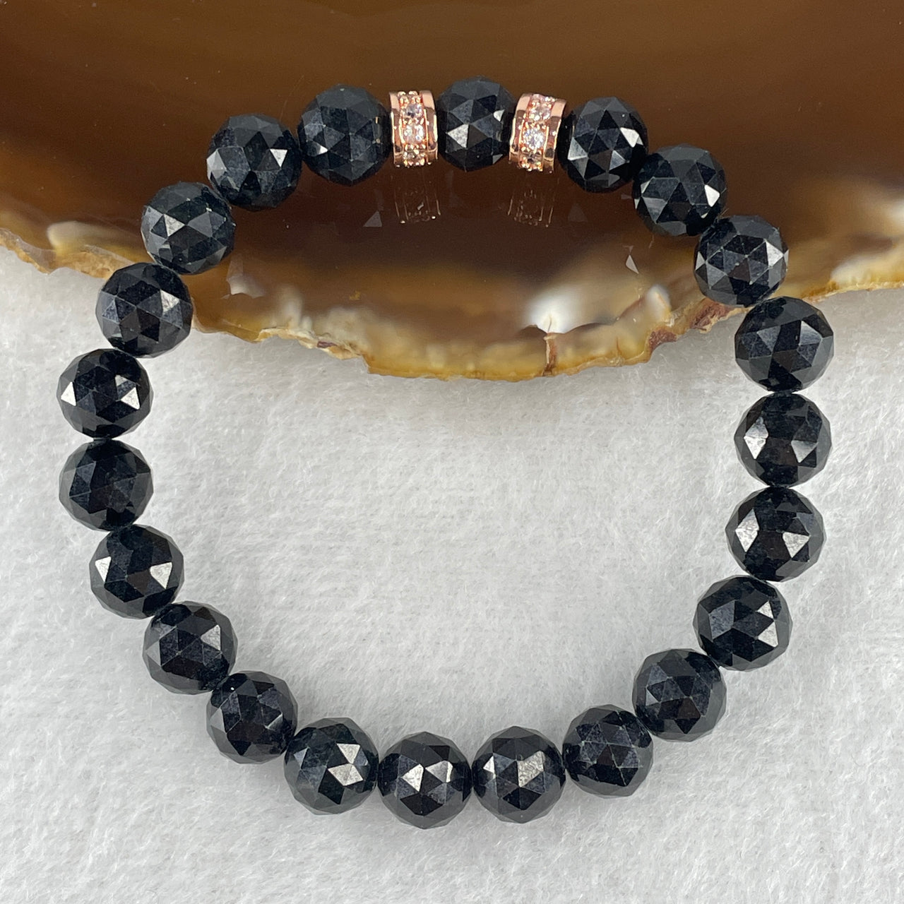 Certified Natural Type A Opaque Black Omphacite Jadeite Faceted Beads with Charm Bracelet 19.48g 14.5cm 8.0mm 22 Beads