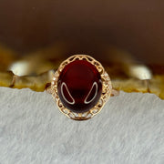 Natural Red Blood Amber in S925 Sliver Rose Gold Color Ring (Adjustable Size) 2.39g 12.8 by 11.4 by 6.5mm - Huangs Jadeite and Jewelry Pte Ltd