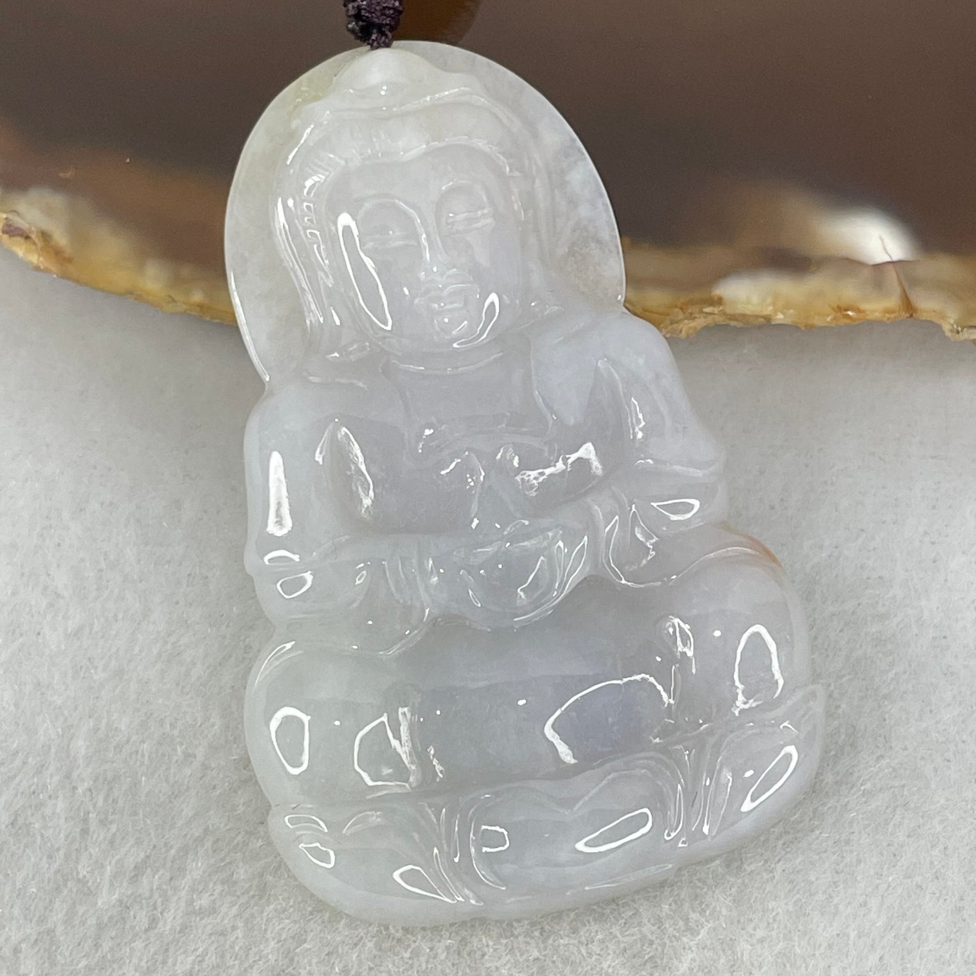 Type A Lavender Jadeite Guan Yin Pendant 16.26g 52.2 by 33.1 by 6.0mm - Huangs Jadeite and Jewelry Pte Ltd