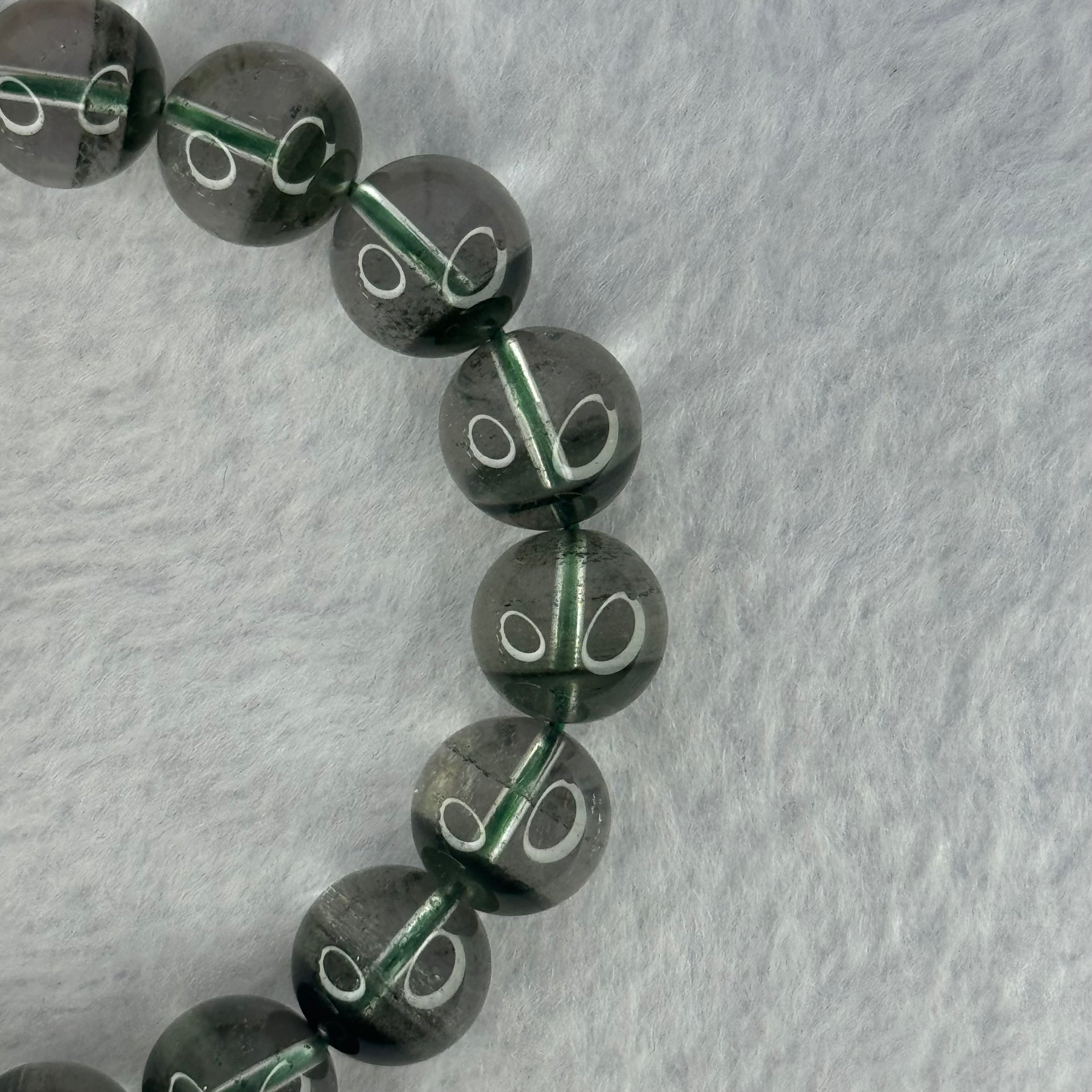Very Good Grade Natural Green Phantom Quartz Beads Bracelet 39.25g 18cm 11.6mm 18 Beads - Huangs Jadeite and Jewelry Pte Ltd
