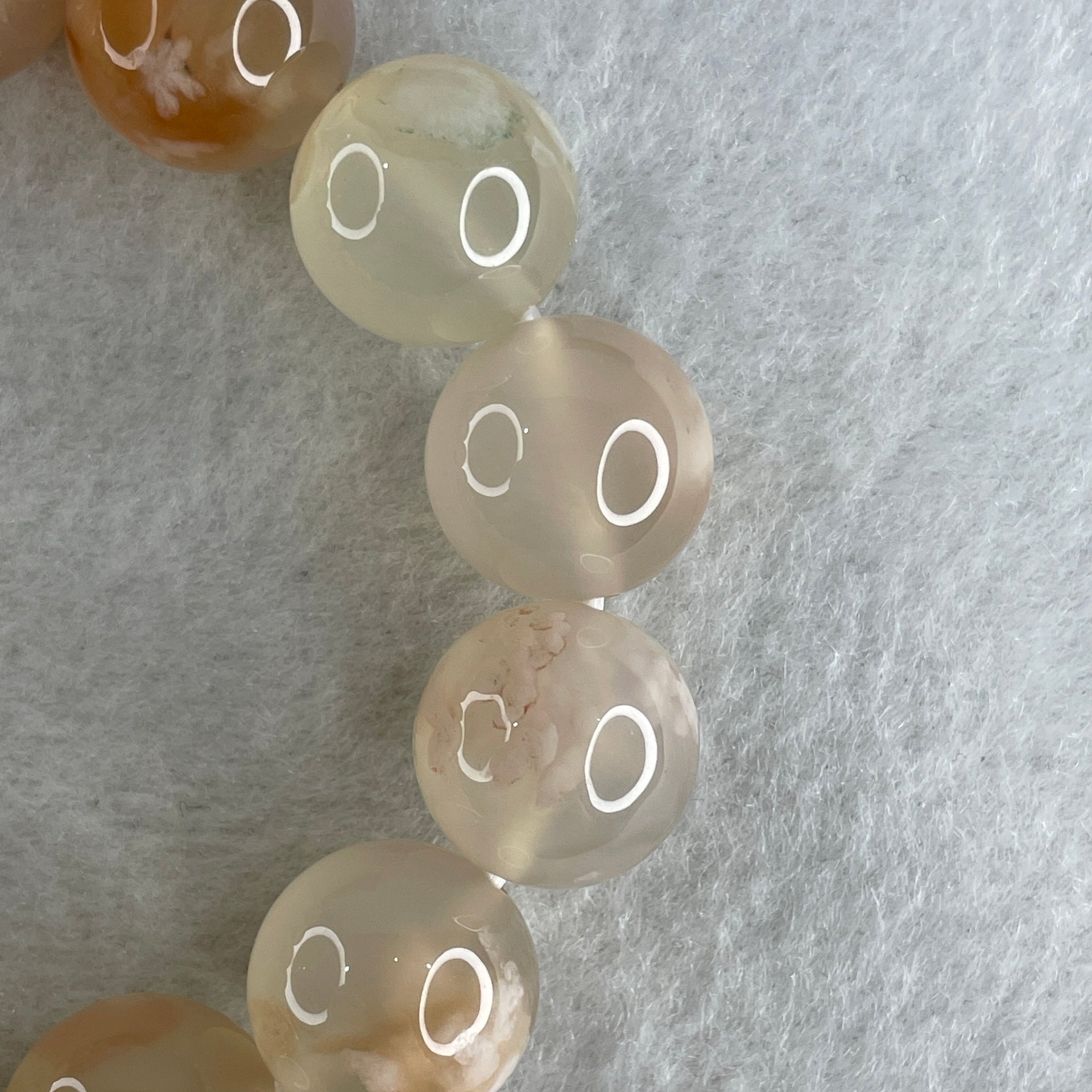 Natural Pinkis Flower Agate Beads Bracelet 59.40g 16cm 14.7mm 14 Beads - Huangs Jadeite and Jewelry Pte Ltd