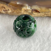Natural Type A Lao Keng Old Mine Green with Light Green Jadeite Flora Carving Bead Charm 1.94g 12.5mm - Huangs Jadeite and Jewelry Pte Ltd