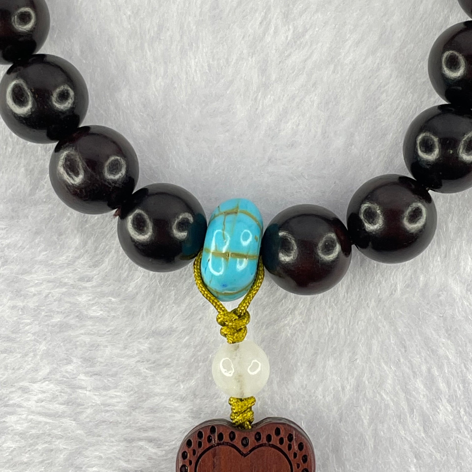 Natural Zitan Wood Beads with Turquoise Bracelet 15.30g 17cm 10.3mm 19 Beads - Huangs Jadeite and Jewelry Pte Ltd