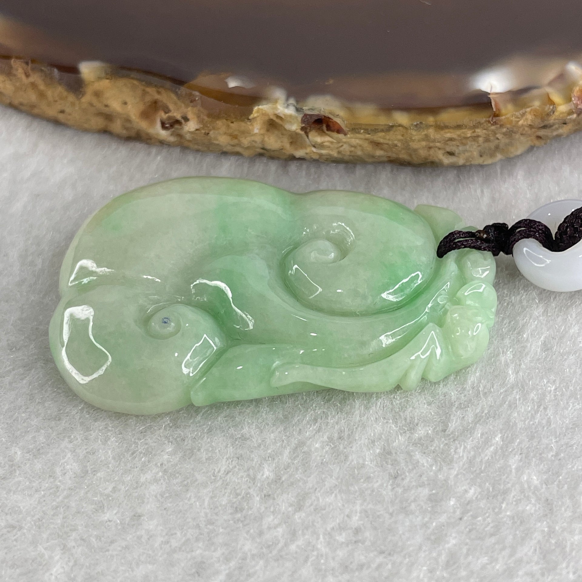 Natural Type A Green with Apple Green Piao Hua Jadeite Ruyi Pendant 20.67g 43.4 by 29.7 by 7.0mm - Huangs Jadeite and Jewelry Pte Ltd