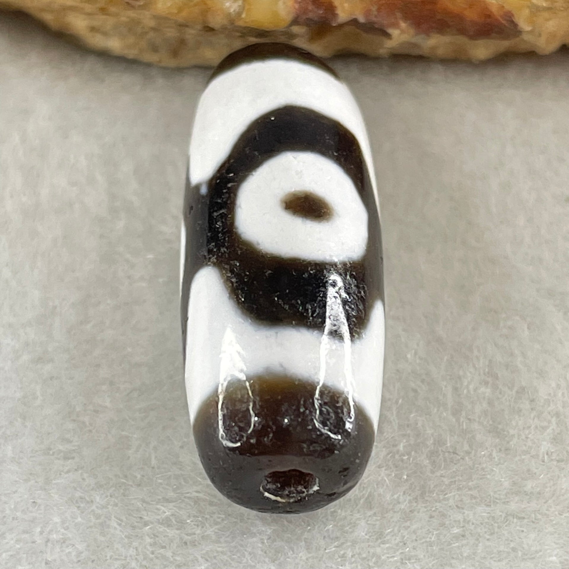 Natural Powerful Tibetan Old Oily Agate 3 Eyes Dzi Bead Heavenly Master (Tian Zhu) 三眼天诛 4.99g 27.6 by 10.8mm - Huangs Jadeite and Jewelry Pte Ltd
