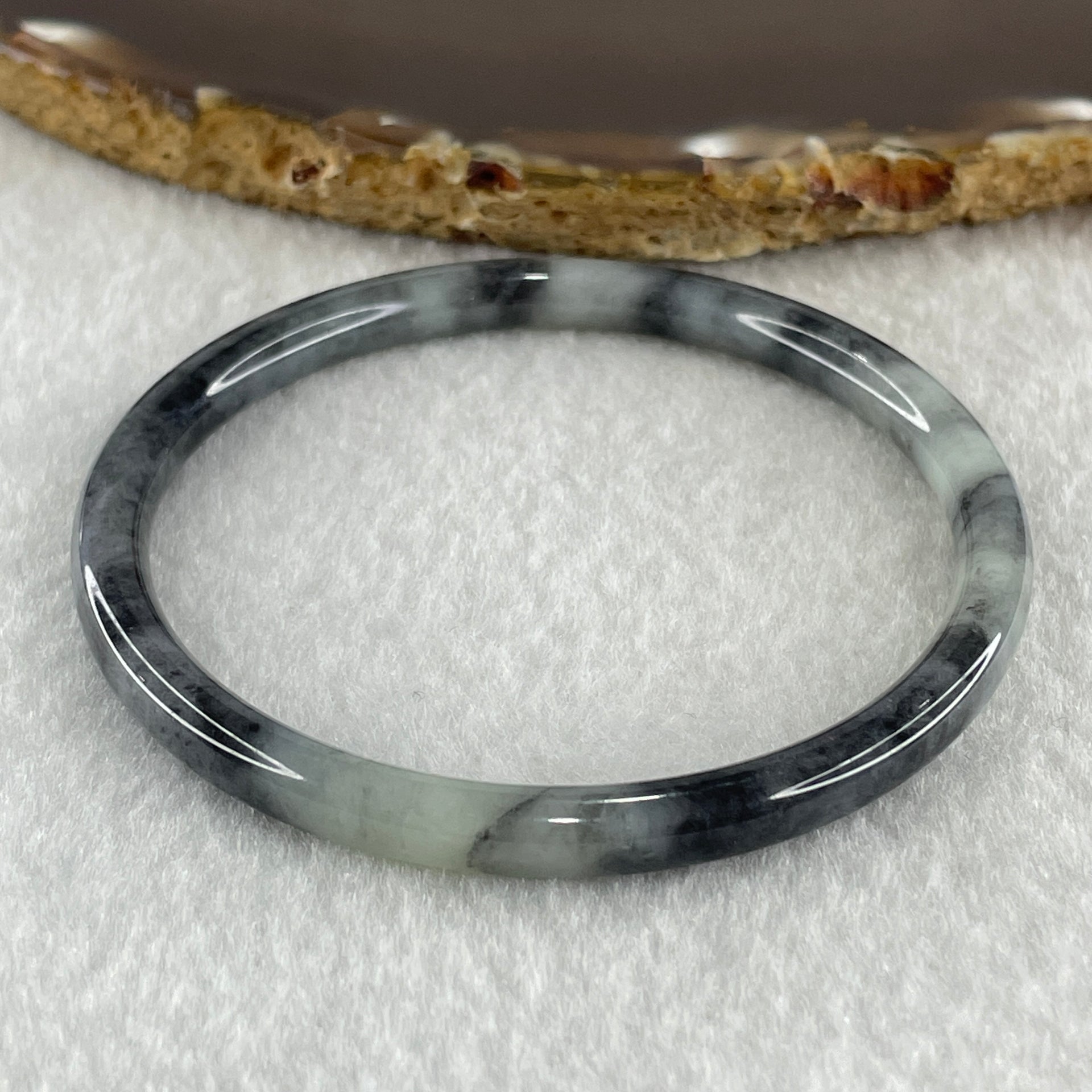 Type A Natural Wuji Grey with Green Piao Hua Jadeite Bangle 15.55g Internal Diameter 56.9mm 5.5 by 5.4mm (Very Slight Internal Lines) - Huangs Jadeite and Jewelry Pte Ltd