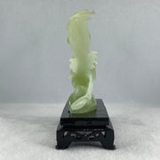 Natural Green Serpentine Double Phoenix with Wooden Stand Display 411.1g 25.0 by 70.0 by 170.0mm - Huangs Jadeite and Jewelry Pte Ltd