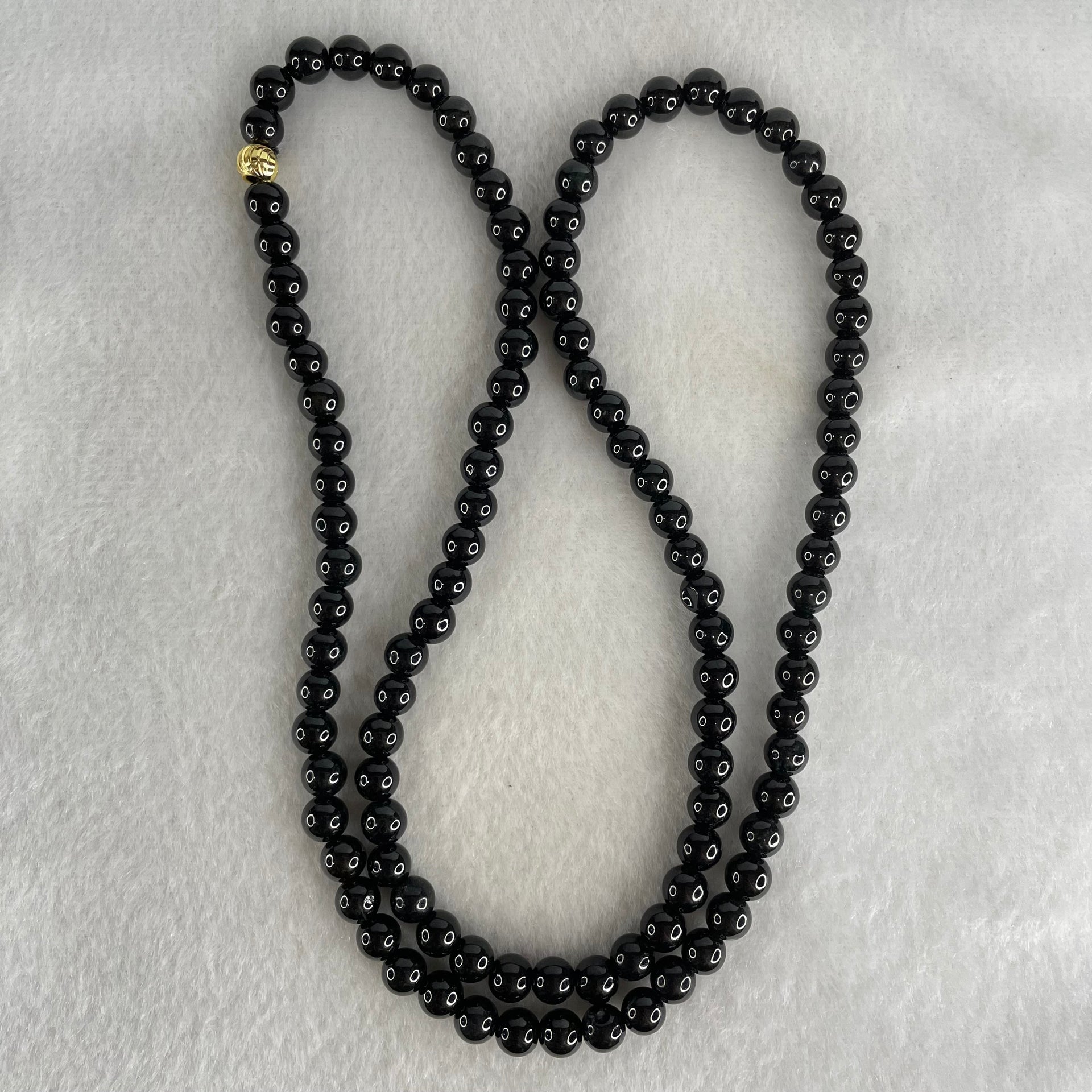 Type A Opaque Black Omphacite Jadeite Beads Necklace 45.34g 60cm 6.2mm 107 beads - Huangs Jadeite and Jewelry Pte Ltd
