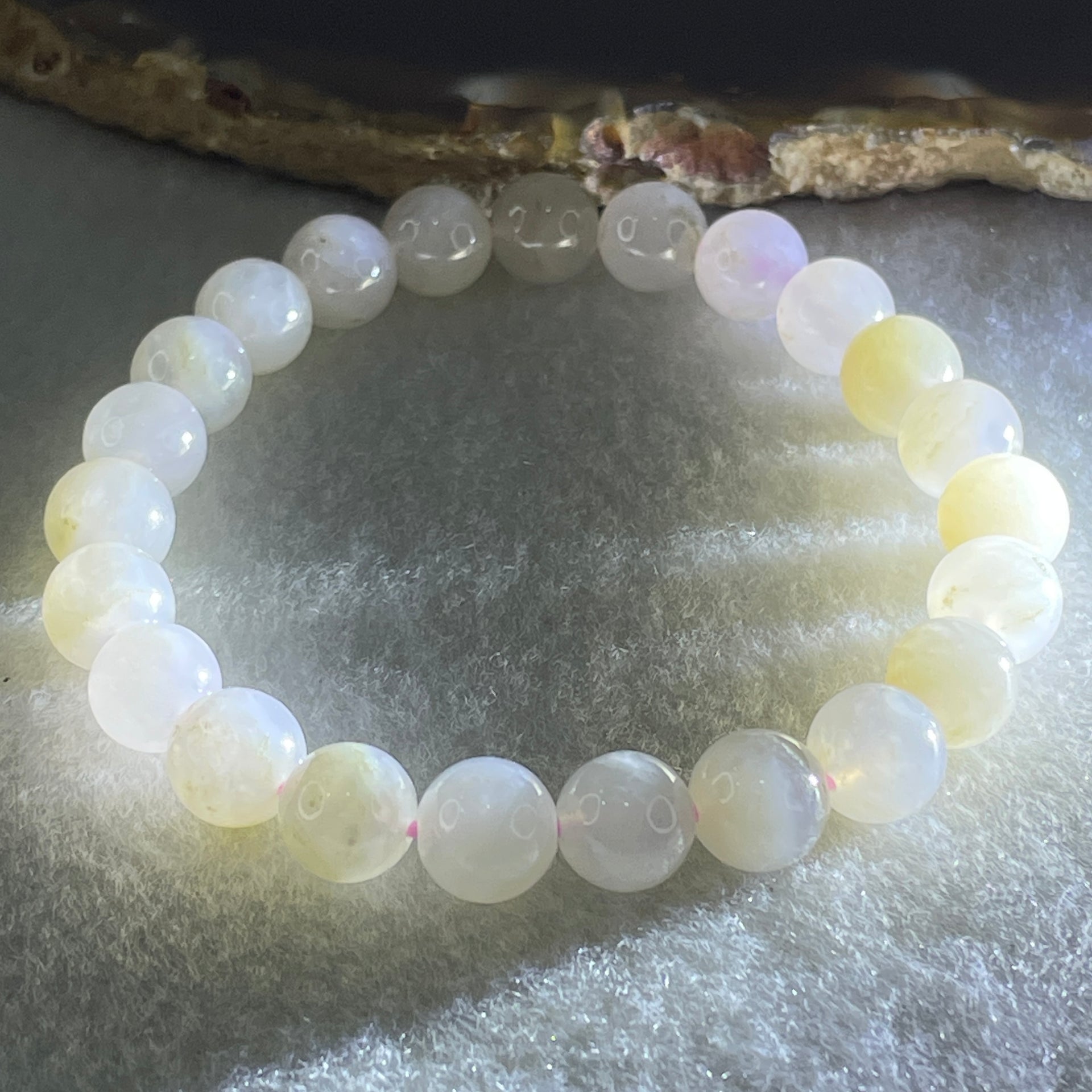 Type A White With Brownish Green Jadeite Beads Bracelet 19.25g 15cm 8.0mm 23 Beads - Huangs Jadeite and Jewelry Pte Ltd