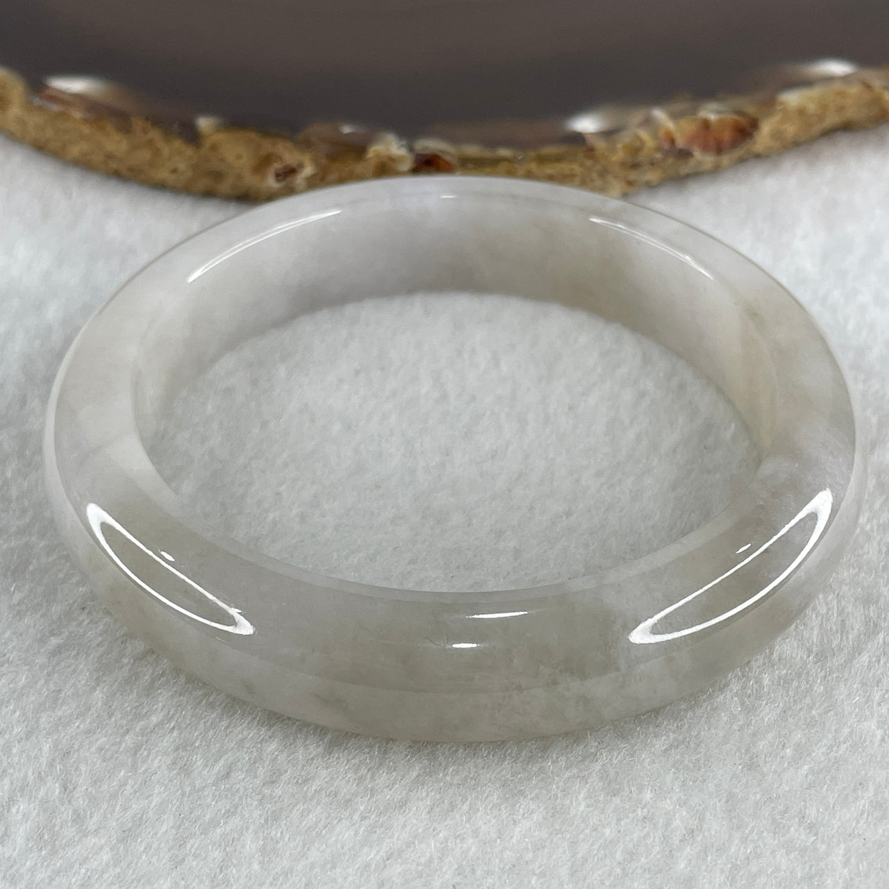 Certified Natural Type A Faint Lavender to Faint Brownish Piao Hua Jadeite Bangle 64.36g Internal Diameter 59.1mm by 12.3 by 9.6mm (Close to Perfect)