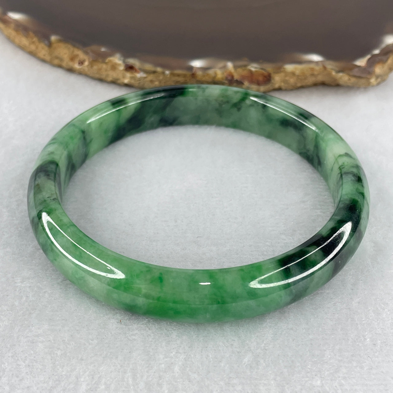 Certified Natural Type A Spicy Green & Dark Green Piao Hua Jadeite Bangle | Majestic Very Very Slight Internal Line | Substantial Myanmar Feicui Radiant Prosperity & Sovereign Protection Bangle (60.05g 11.6x7.3mm | 61.8mm Large Inner Diameter)