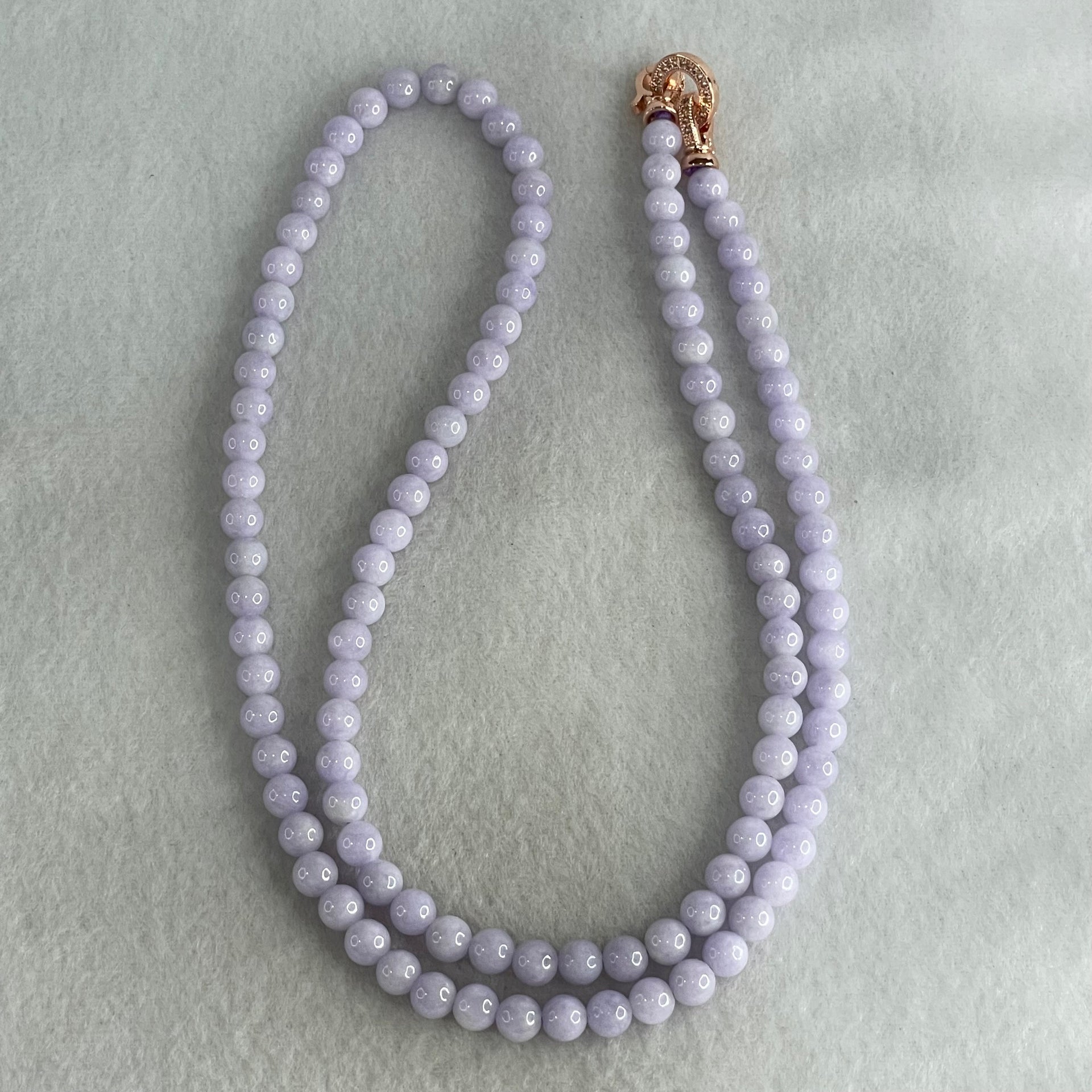 Good Grade Type A Full Lavender Jadeite Beads Necklace 44.58g 64cm 6.1mm 108 Beads - Huangs Jadeite and Jewelry Pte Ltd