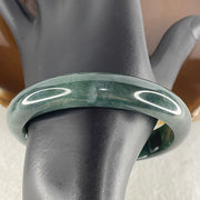 Certified Natural Type A Dark Blueish Green Jadeite Bangle | 60.5mm Inner Diameter (53.88g 12.3x17.4mm | Perfect Flawless | Plush Depth Contour | Sovereign Wisdom & Energy Shield) - Huangs Jadeite and Jewelry Pte Ltd