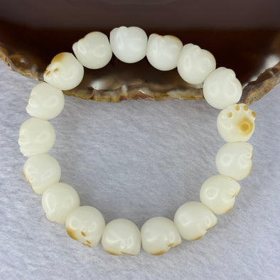 Natural White Color Bodhi Beads in Paw Bracelet 19.89g 16cm 12.8mm 17 Beads - Huangs Jadeite and Jewelry Pte Ltd