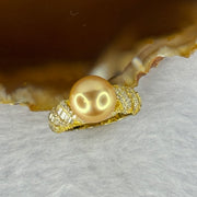 Natural Pearl with Crystals In 925 Sliver Gold Colour Ring (Adjustable Size) 4.15g 9.8 by 9.8mm (Slightly Tarnished) - Huangs Jadeite and Jewelry Pte Ltd