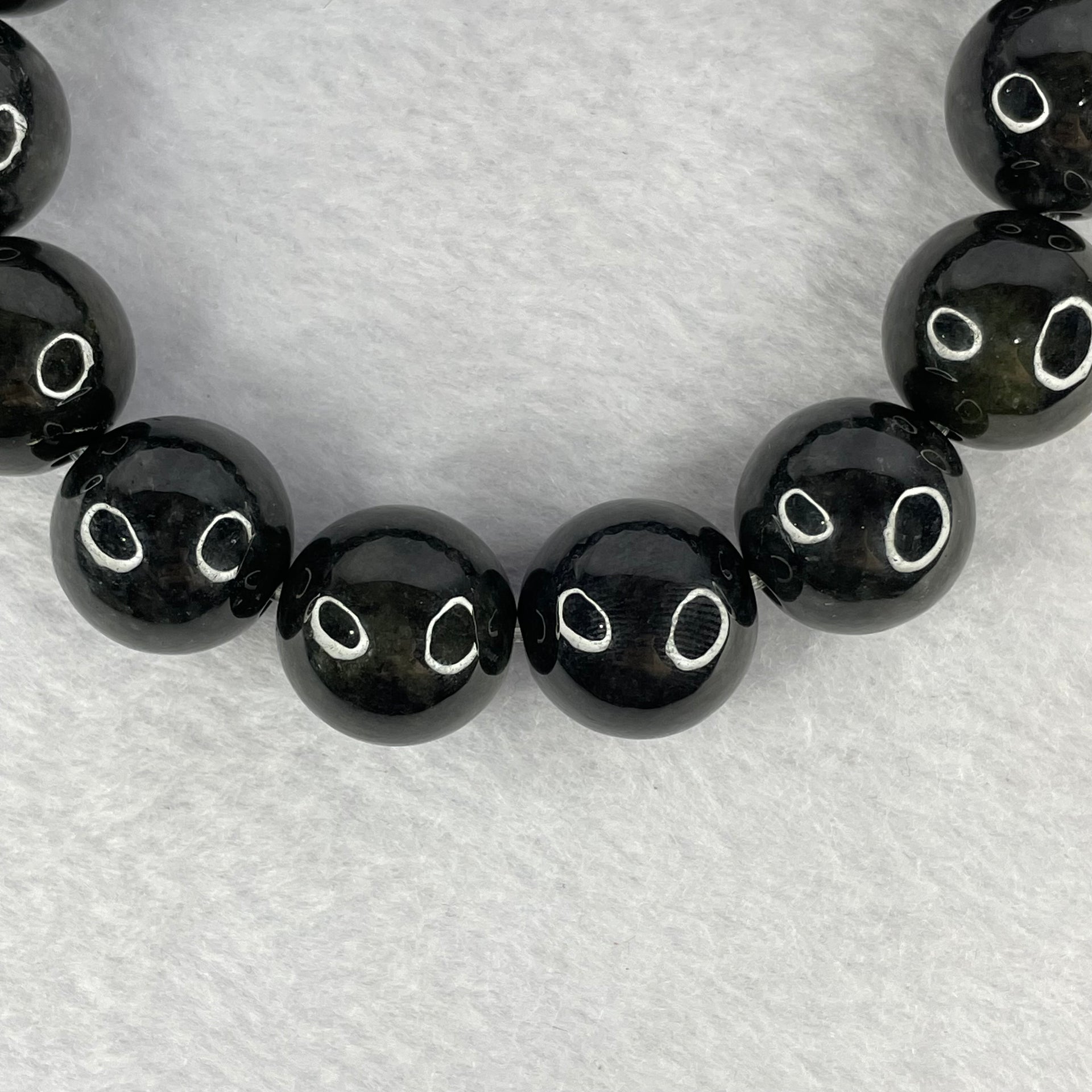 Type A Slightly Translucent Black Grey Wuji Jadeite Beads Bracelet A货半透明黑灰无极翡翠珠手链 106.37g 16.4mm 14 Beads - Huangs Jadeite and Jewelry Pte Ltd
