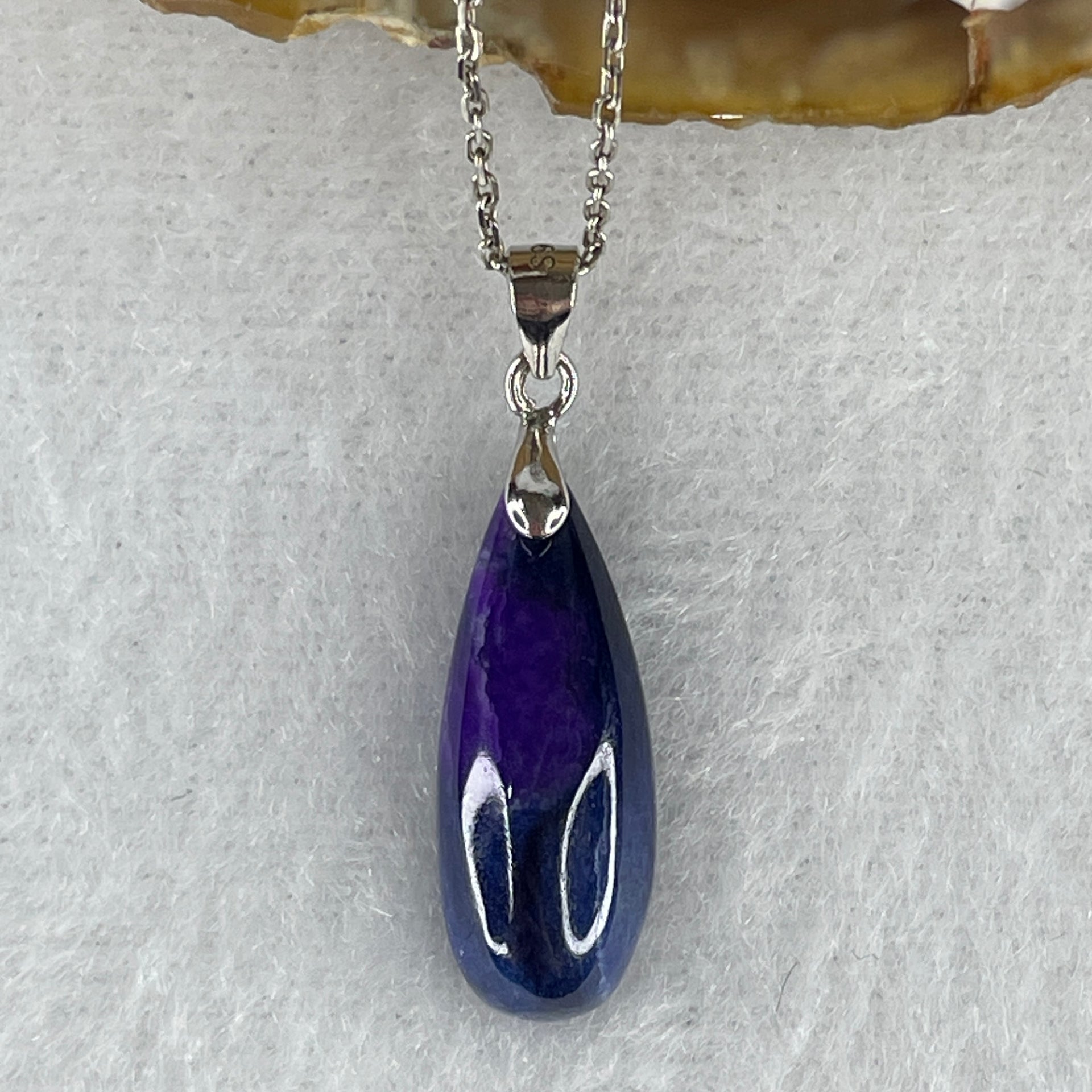 Good Grade Natural Blue Sugilite Pillar Necklace in S925 Sliver 2.78g 21.9 by 8.3 by 5.1mm - Huangs Jadeite and Jewelry Pte Ltd