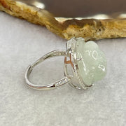 Type A Faint Lavender Green Jadeite Milo Buddha in S925 Ring (Adjustable Size) 6.28g 16.6 by 16.6 by 9.2mm - Huangs Jadeite and Jewelry Pte Ltd