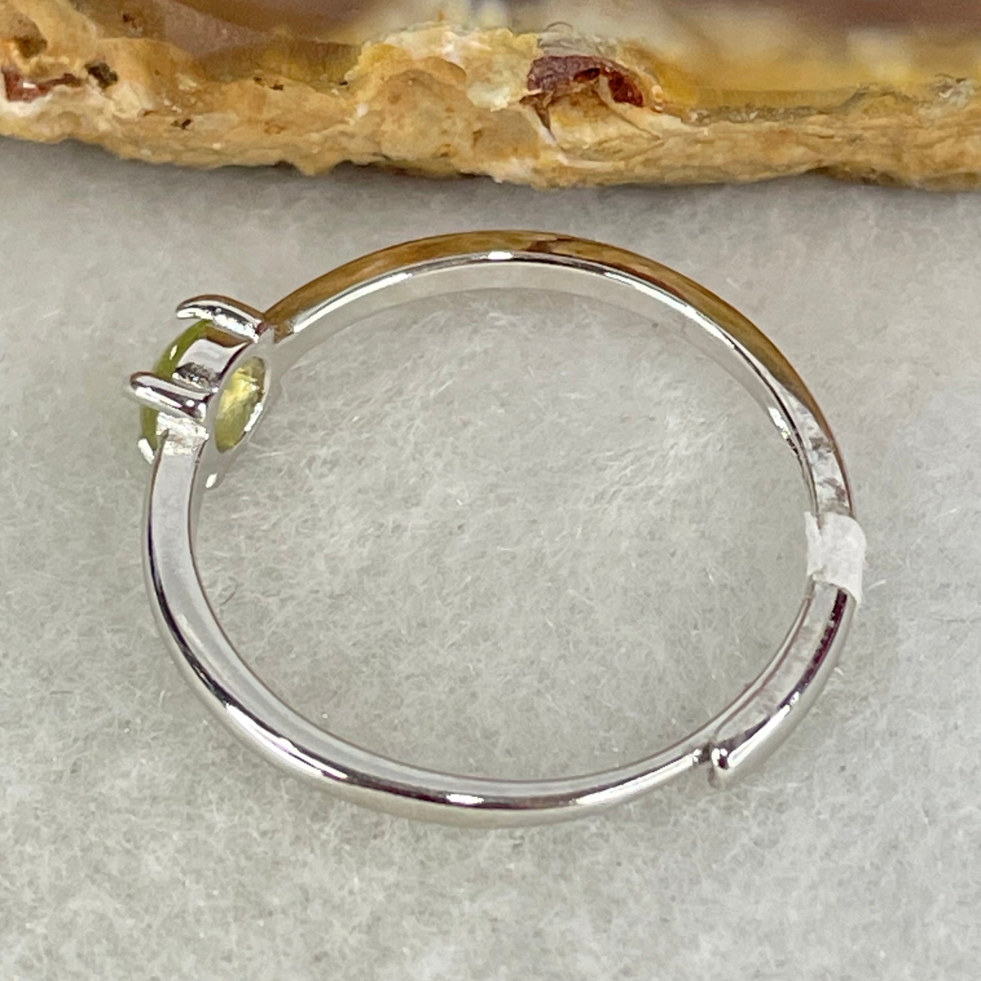 Type A Semi Icy Green Cabochon Jadeite in S925 Sliver Ring (Adjustable Size) 1.02g 4.1 by 1.5mm - Huangs Jadeite and Jewelry Pte Ltd