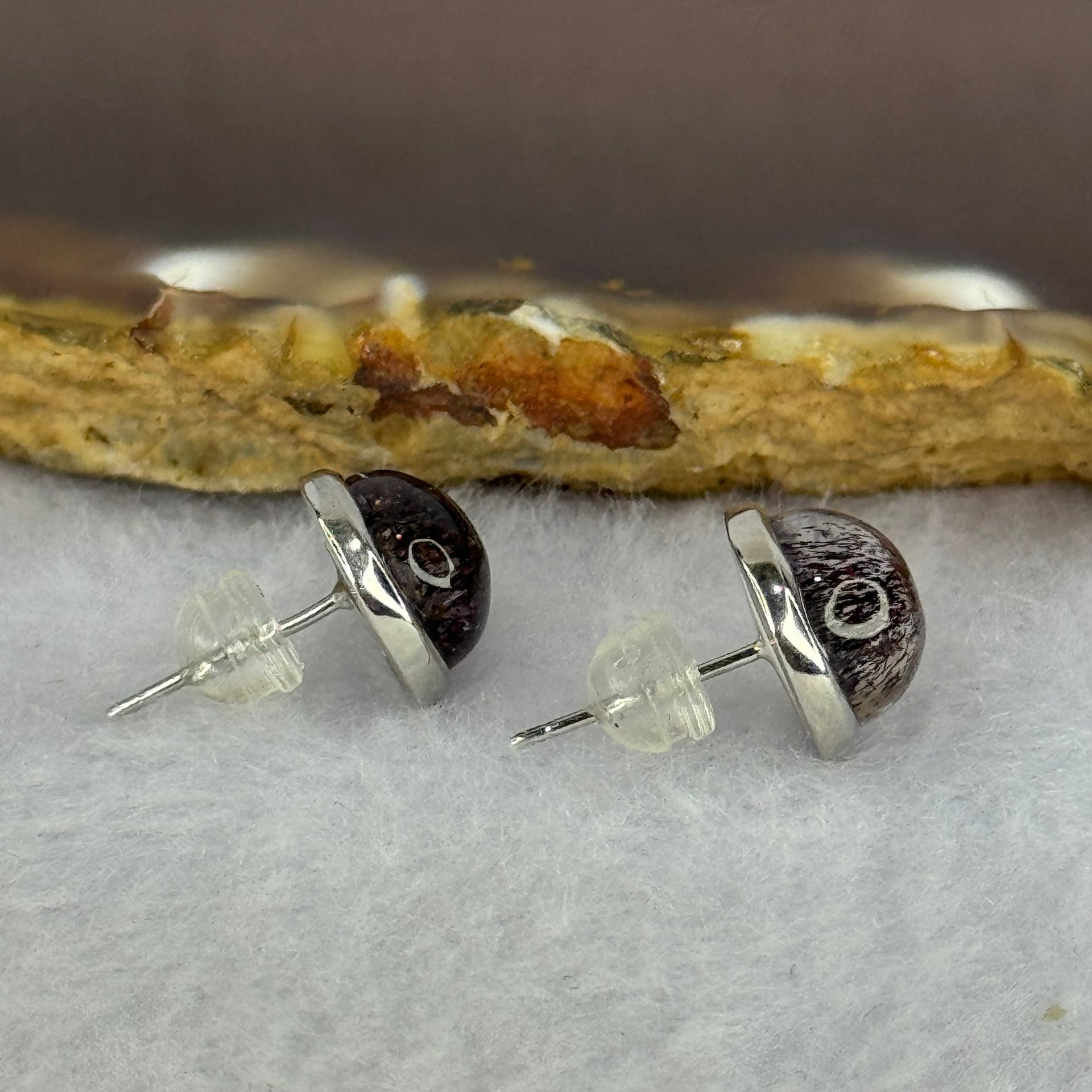 Good Grade Natural Super 7 S925 Silver Earrings 2.58g 9.1 by 5.5mm - Huangs Jadeite and Jewelry Pte Ltd