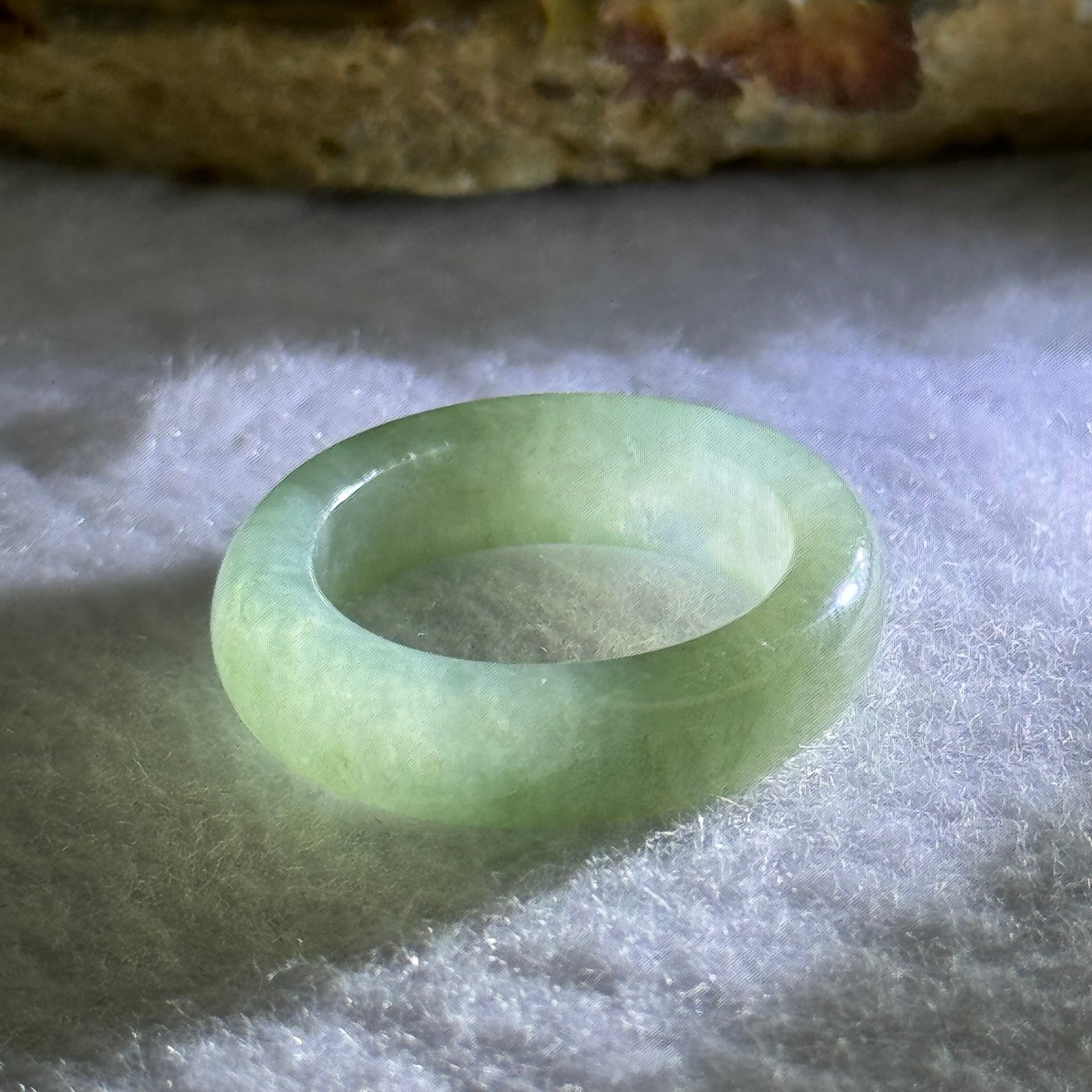 Type A Semi Icy Green Jadeite Ring 4.08g 6.1 by 3.5mm US7.25 HK16 - Huangs Jadeite and Jewelry Pte Ltd