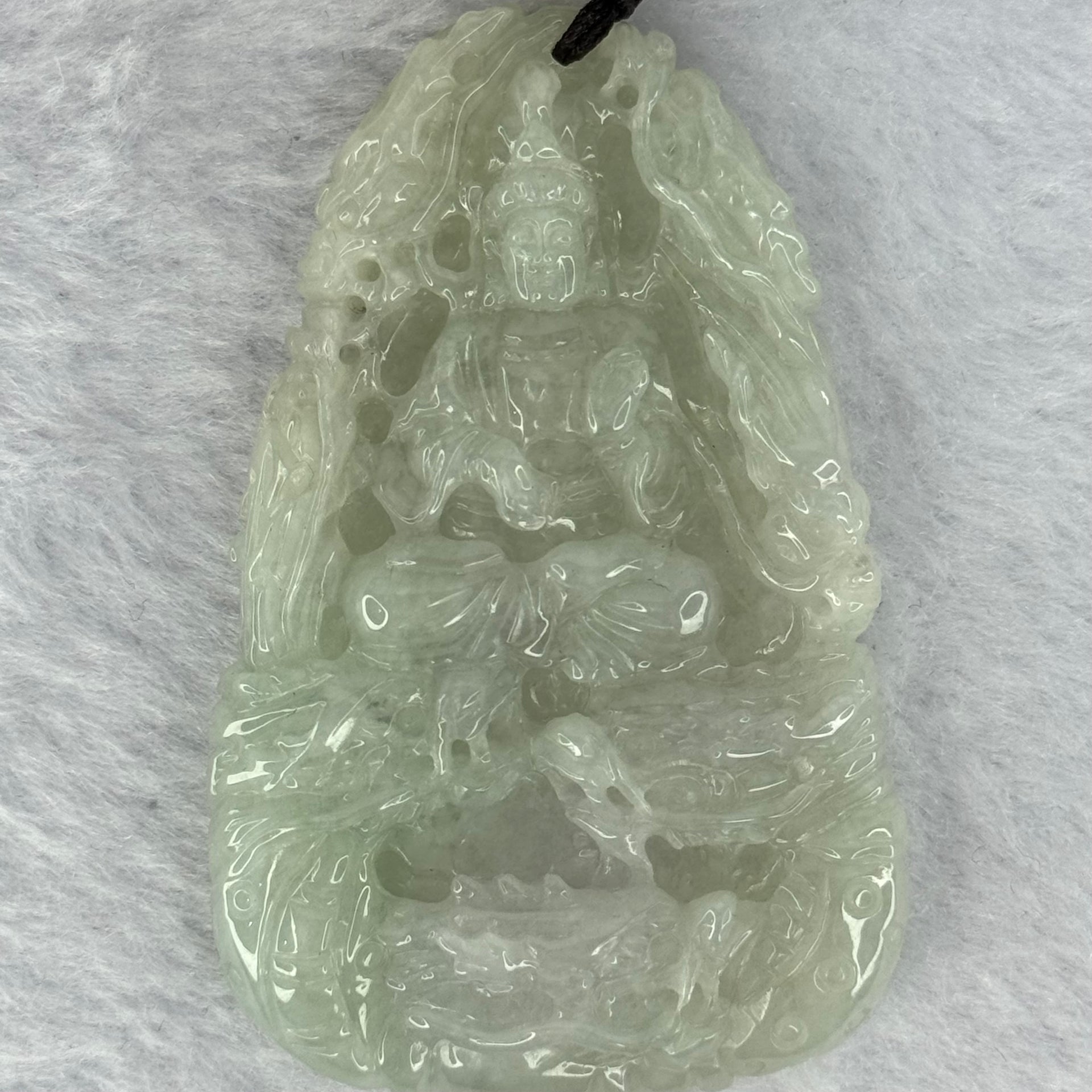 Type A Light Green Lavender Jadeite Guan Yin with 9 Dragons Pendent 51.21g 65.5 by 41.3 by 10.3mm - Huangs Jadeite and Jewelry Pte Ltd