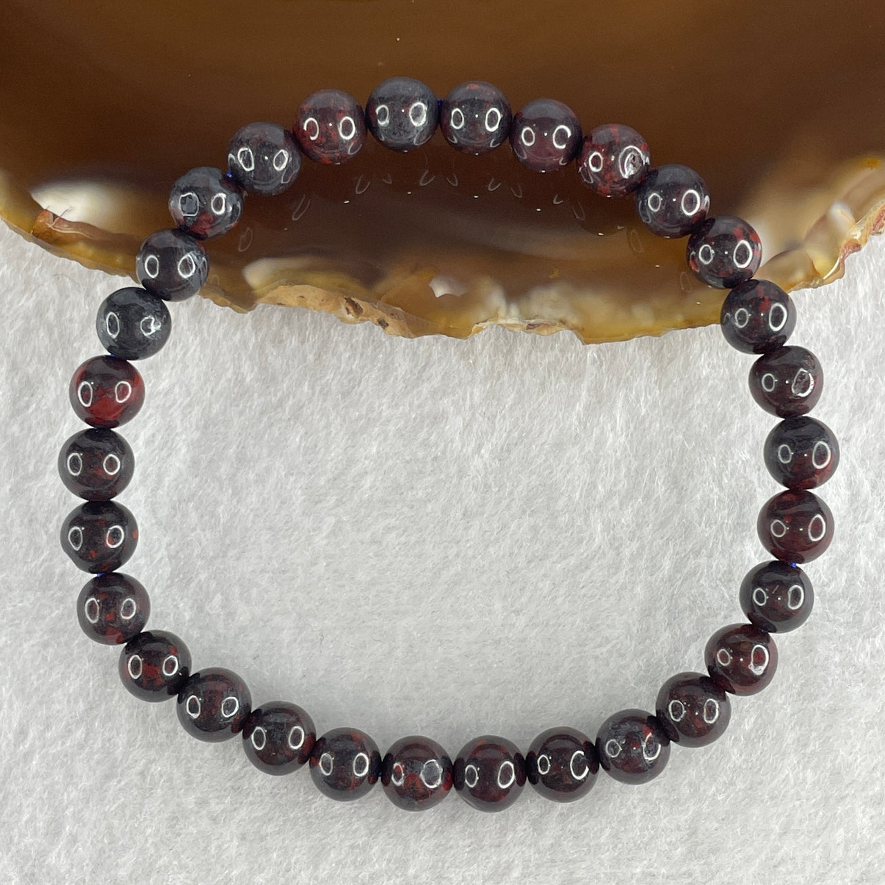 Natural Brecciated Red Jasper Beads Bracelet 10.96g 15.5cm 6.4mm 30Beads