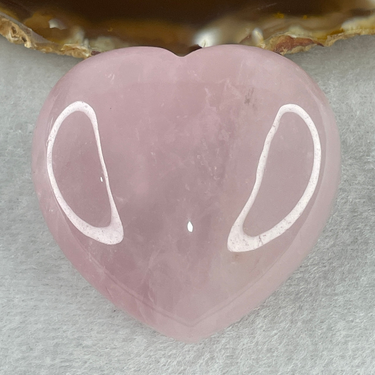Average Grade Natural Rose Quartz Heart Shape Display 96.73g 48.3 by 50.0 by 280.0mm