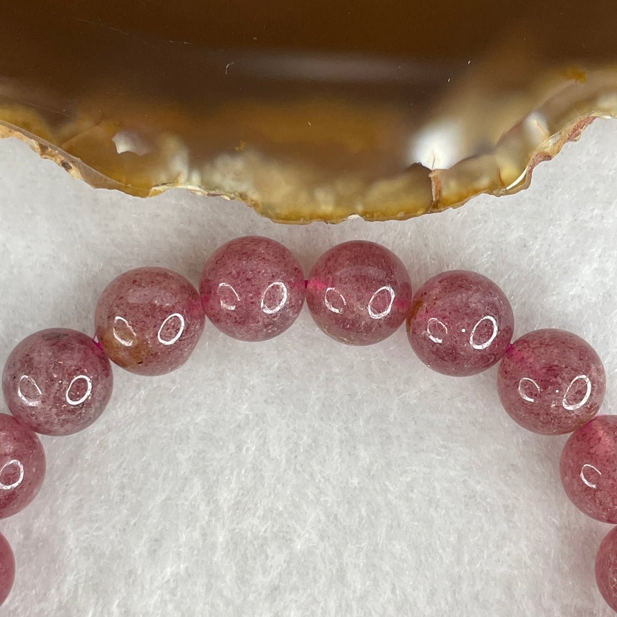 Natural Strawberry Quartz Beads Bracelet | 9.7mm Crimson Flecked Amulet (23.33g | 15.5cm Wrist | 20 Beads)