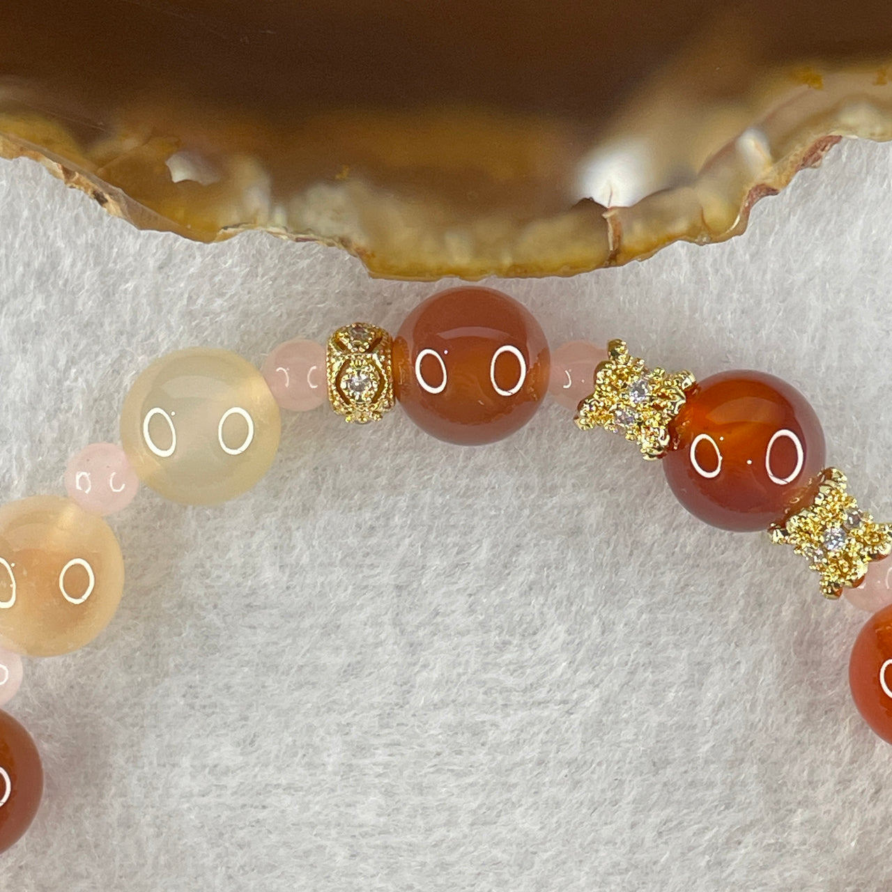 Natural Muti Color Agate Beads Bracelet with Charm 23.77g 17.5cm 10.2mm 14 Beads