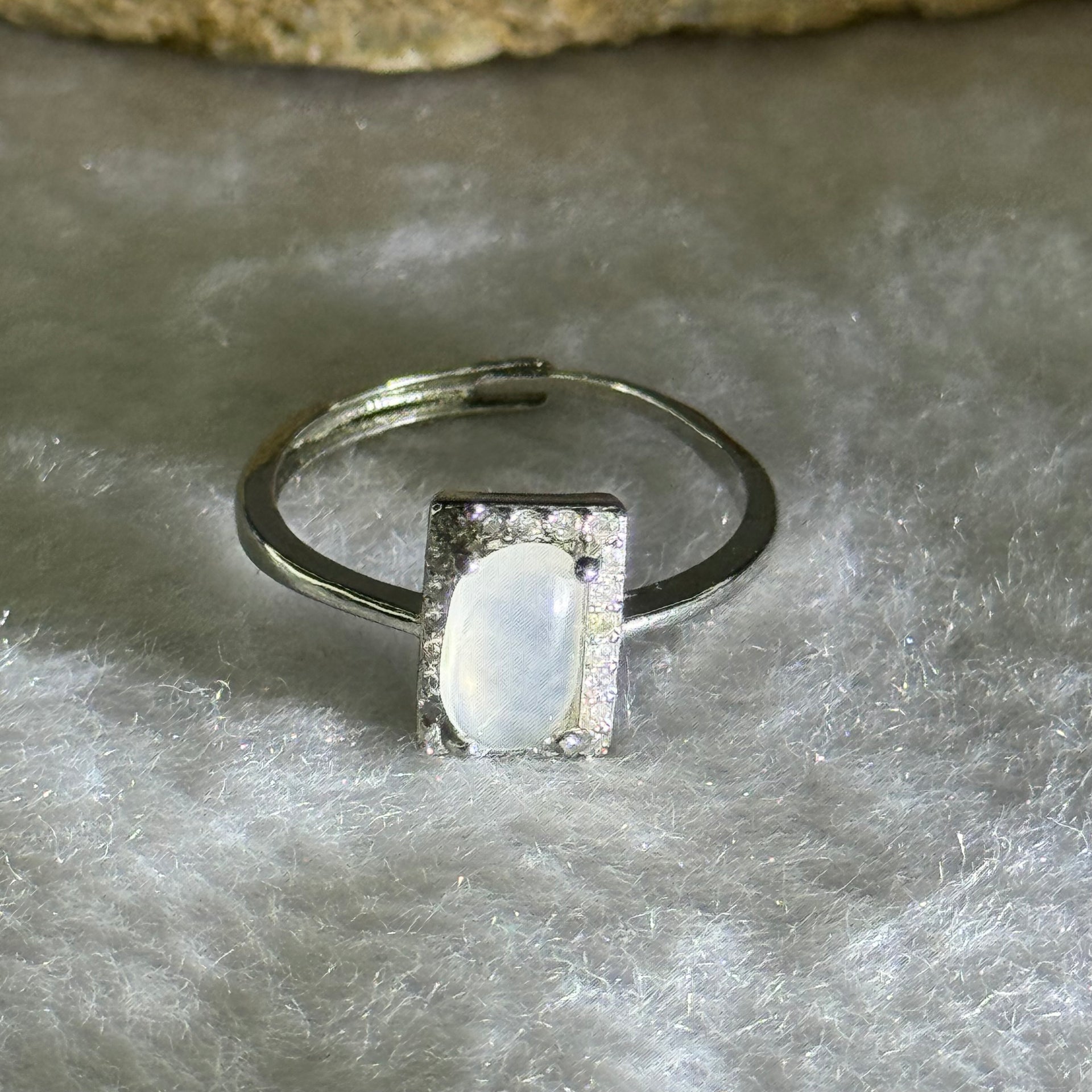 Type A High ICY White Jadeite with Crystals in S925 Sliver Ring (Adjustable Size) 2.01g 8.9 by 5.5 by 3.1mm - Huangs Jadeite and Jewelry Pte Ltd