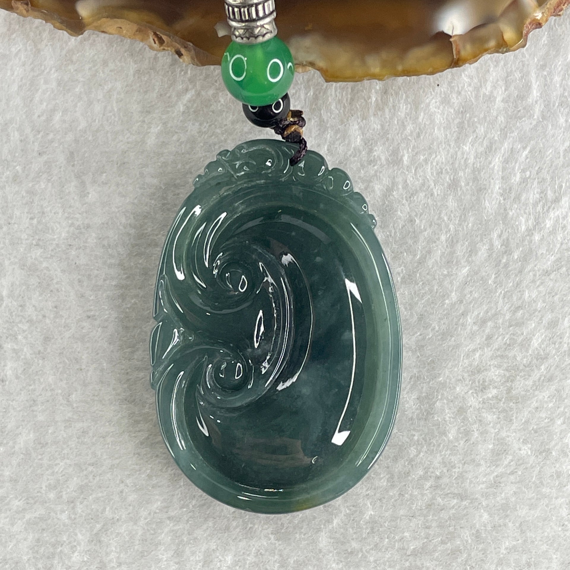 Natural Type A Blueish Green Jadeite Dragon Head on Ruyi Pendant 17.96g 43.5 by 29.4 by 6.5mm - Huangs Jadeite and Jewelry Pte Ltd