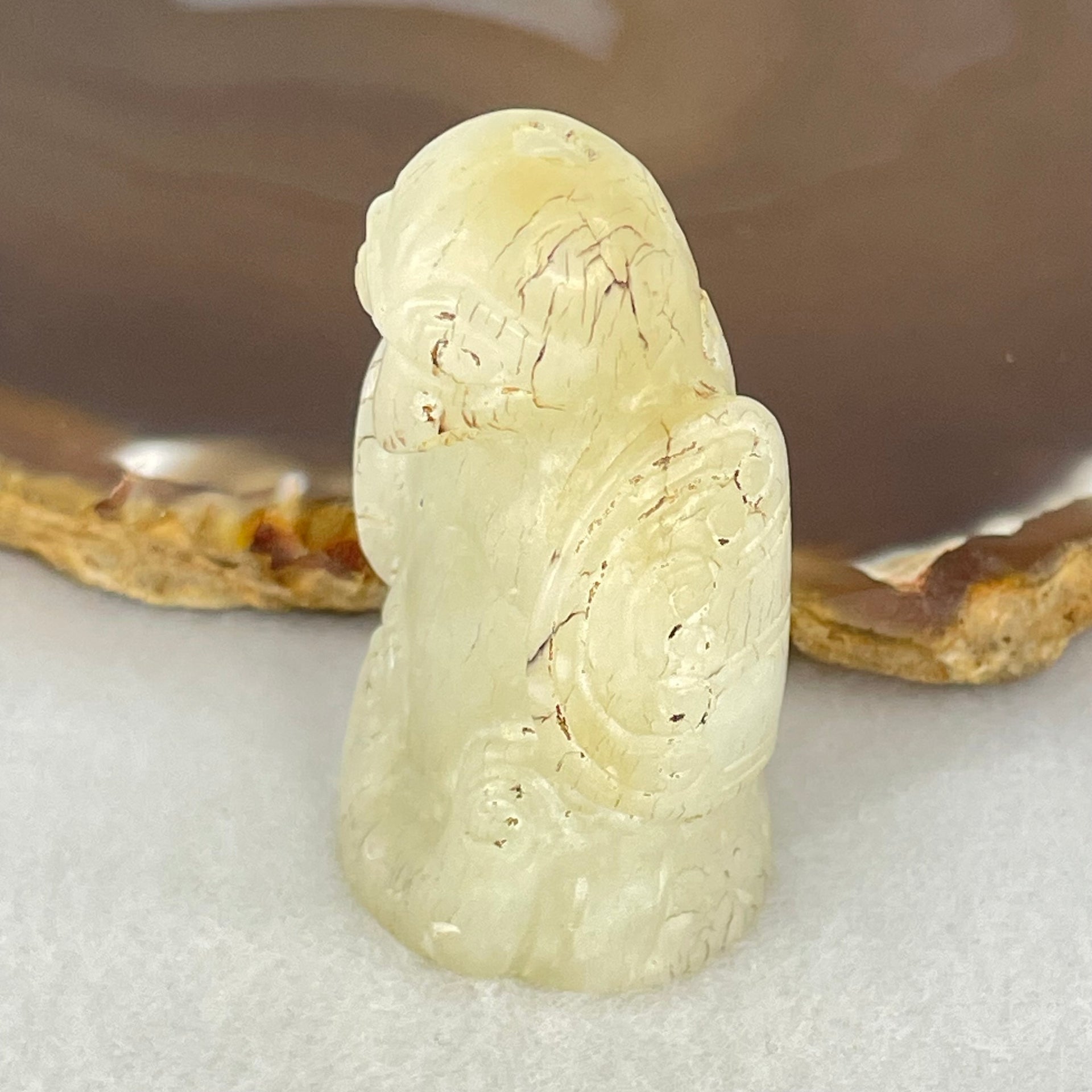 Antique Natural Yellowish White Nephrite Ancient Bird Man Mini Display 41.36g 46.6 by 27.1 by 22.2mm - Huangs Jadeite and Jewelry Pte Ltd