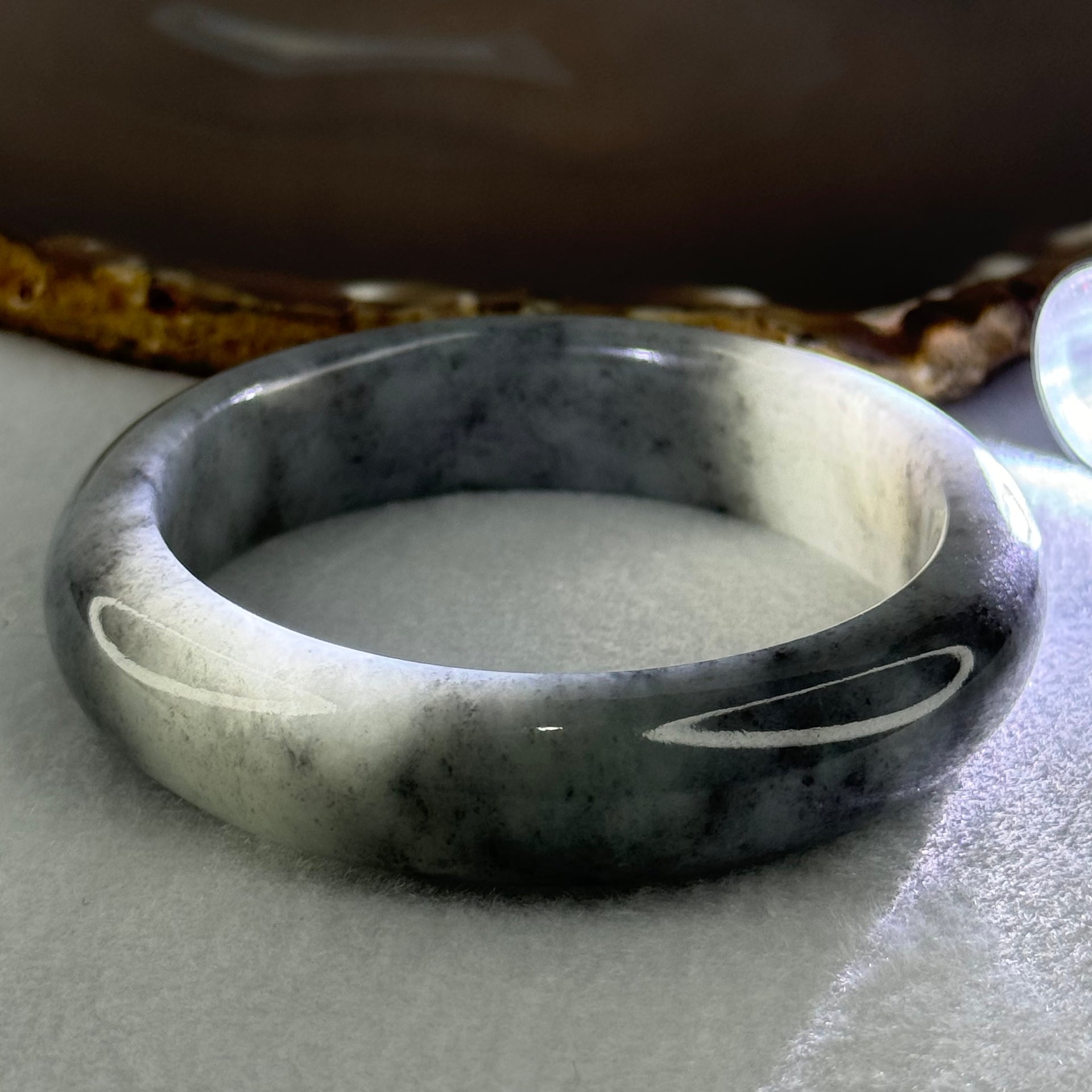 Type A Wuji Grey Jadeite Bangle Internal Diameter 57.8mm 77.44g 15.2 by 9.3mm (Very Slight Internal Lines) - Huangs Jadeite and Jewelry Pte Ltd