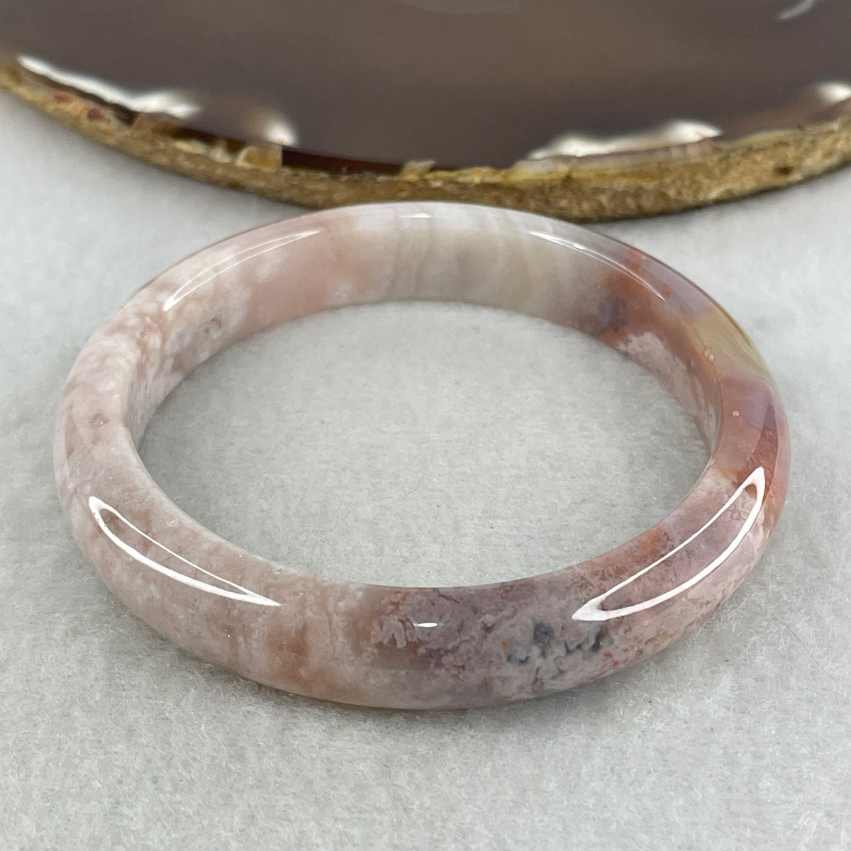 Natural Pinkish Flower Agate Set Bangle | (103.69g Total Set Weight | 55.2mm Inner Diameter | 11.2x7.5mm | Close to Perfect | Synergy, Love Magnet, Personal Fulfillment & Protection Shield)