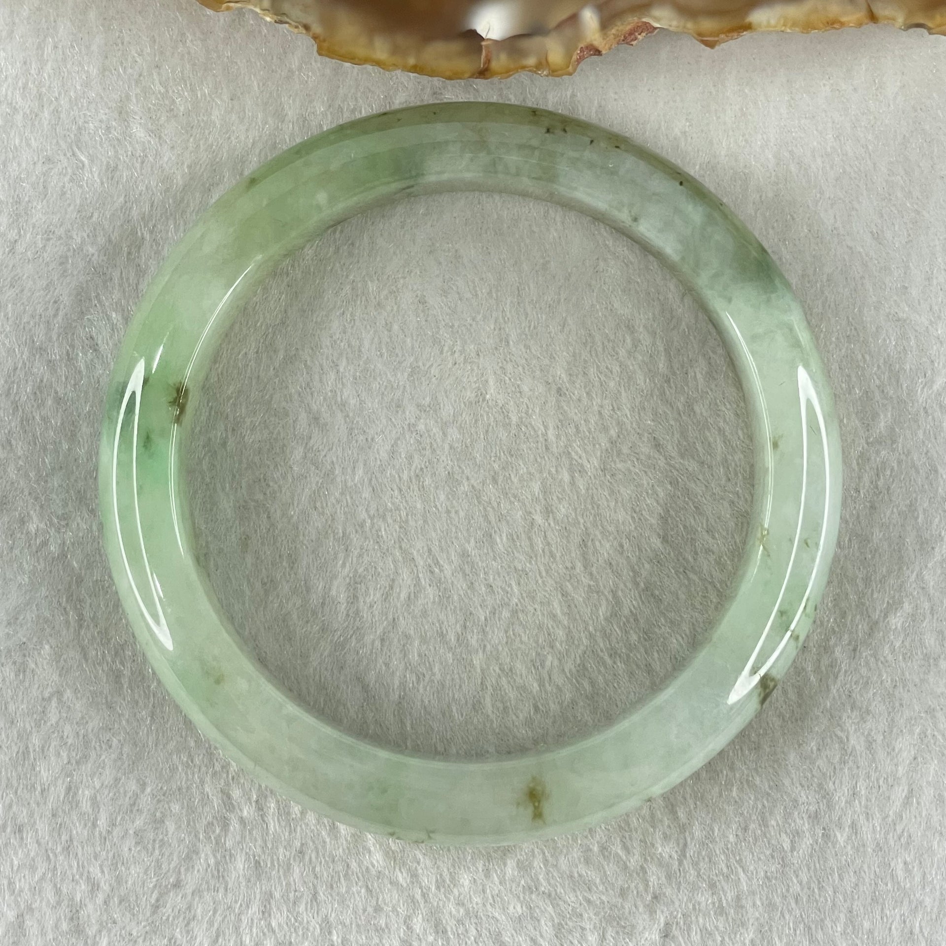 Type A Light Green with Green Patches Jadeite Bangle 43.14g Inner Diameter 53.2mm 10.6 by 8.0mm (Slight Internal Lines) - Huangs Jadeite and Jewelry Pte Ltd