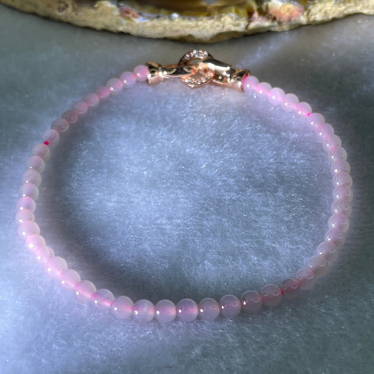 Natural Type A Semi-Icy Pink Jadeite Bracelet | 16cm Tailored 3.8mm Round Genuine Pink Jade Bead Strand with Rose Gold Clasp (5.33g 49 Beads) - Huangs Jadeite and Jewelry Pte Ltd