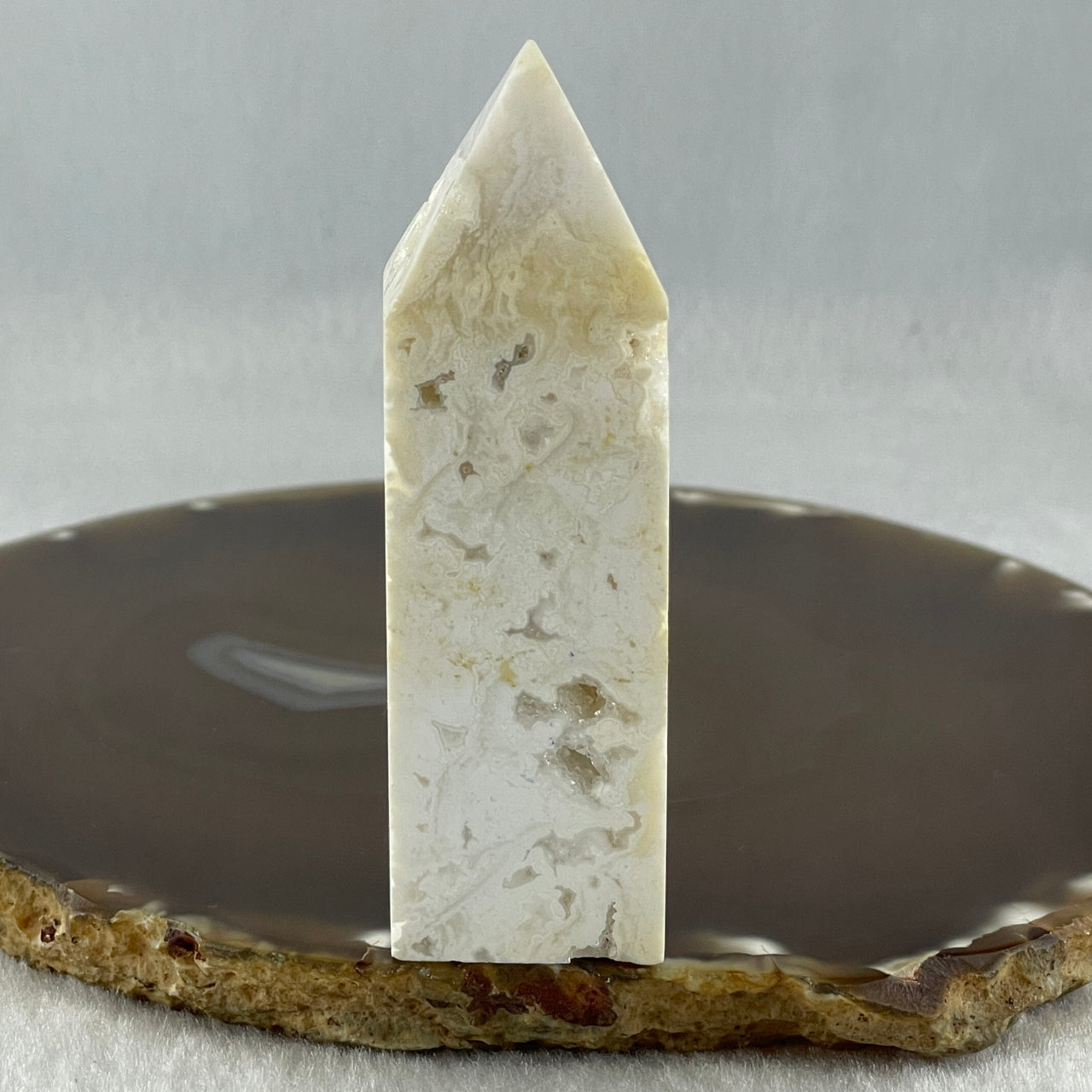 Natural White Agate Crystal Tower Display 88.20g 25.2 by 24.1 by 78.6mm - Huangs Jadeite and Jewelry Pte Ltd