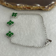 Natural Type A Omphacite Spicy Green Jadeite Cabochon 4-Leaf Clover in S925 Silver Bracelet | (4.34g | 15–18cm | 3.6 x 1.5mm x 12 Pcs | "Sì Yè Cǎo" Ultimate Good Luck Anchor, Feng Shui Prosperity Strand) - Huangs Jadeite and Jewelry Pte Ltd