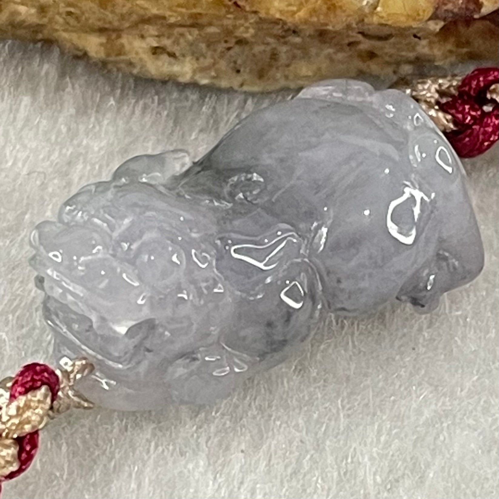 Type A Faint Lavender with Wuji Grey Black Jadeite Male Pixiu String Bracelet 6.07g 13cm 20.5 by 12.2 by 8.9mm - Huangs Jadeite and Jewelry Pte Ltd
